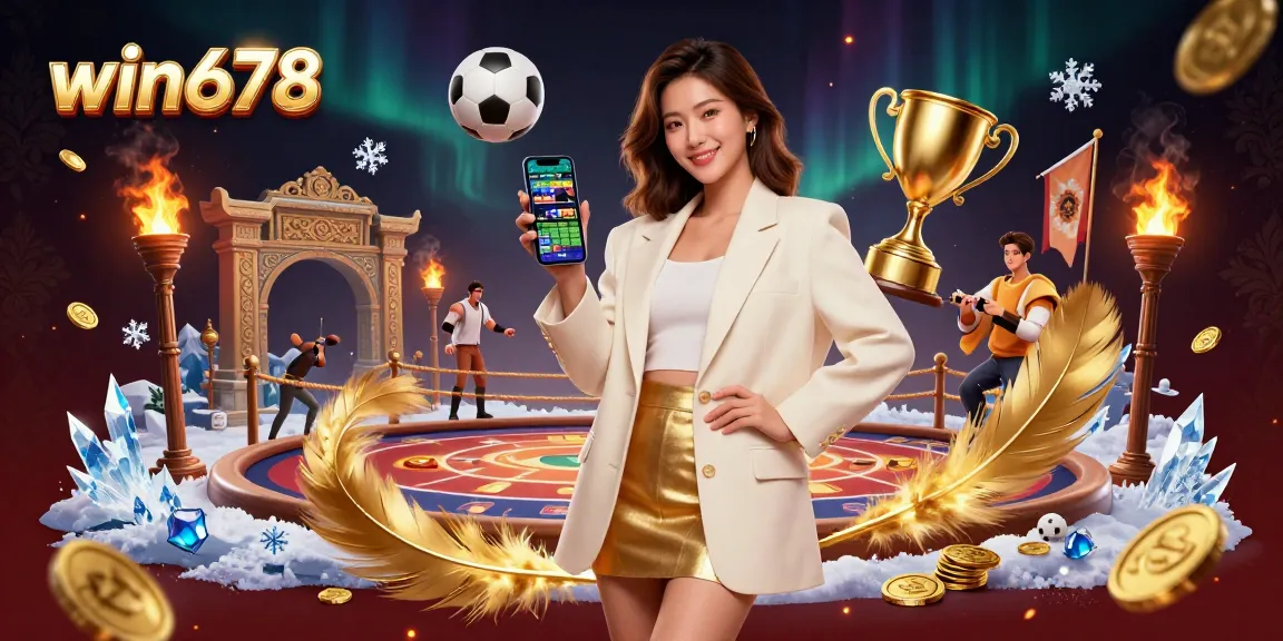Engage in thrilling gameplay at win678 with vibrant sports betting atmosphere and floating rewards.