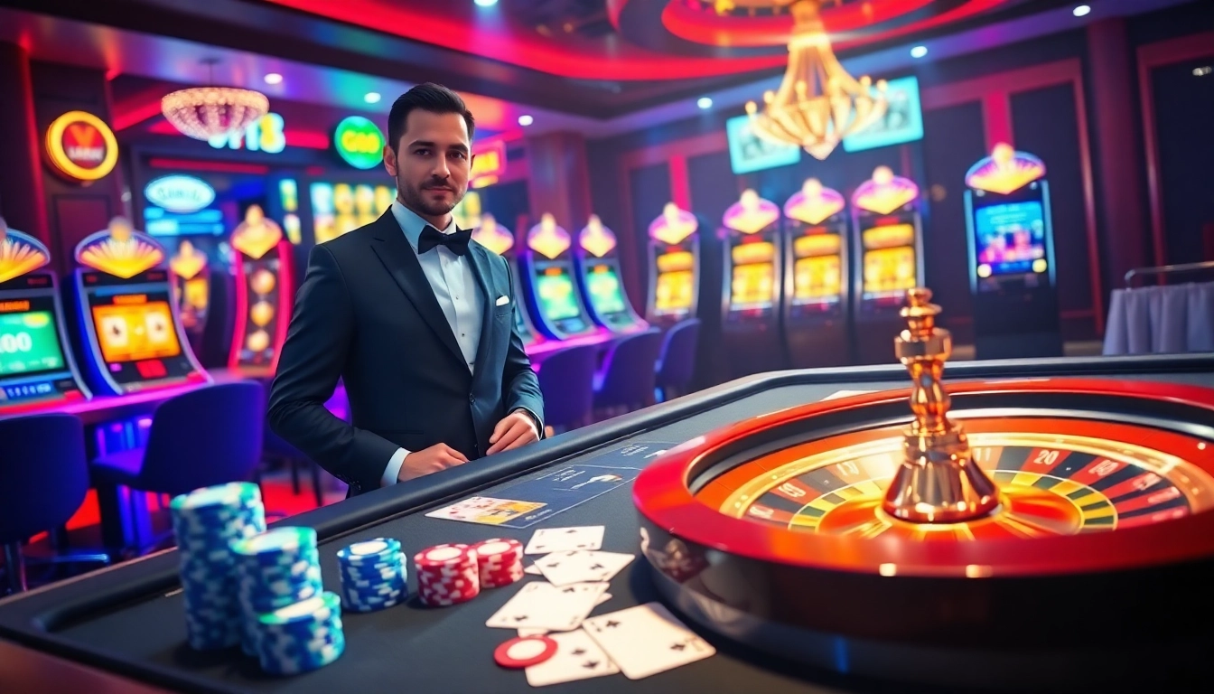 Exciting casino experience at go8 with vibrant tables and interactive gaming elements.