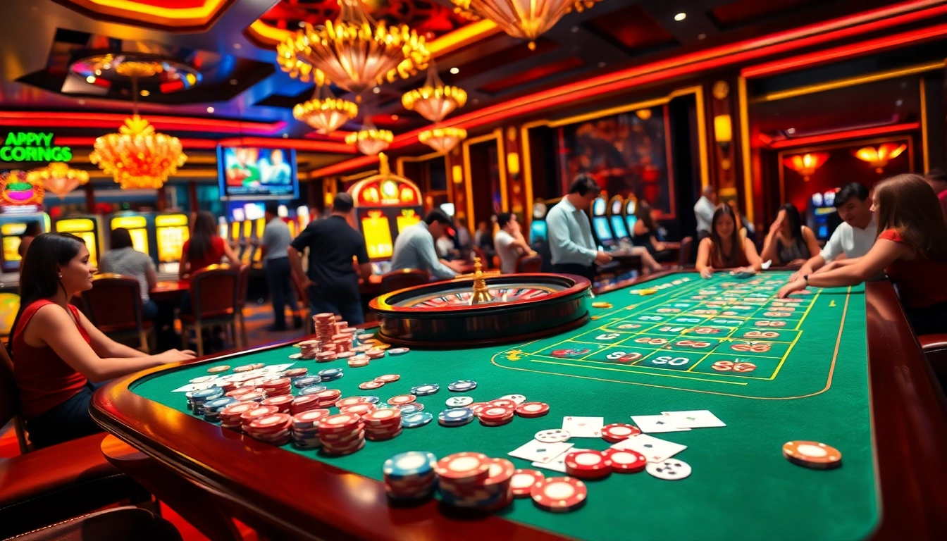 Experience the vibrant excitement of casino gaming at xx88 com with colorful roulette and poker tables.