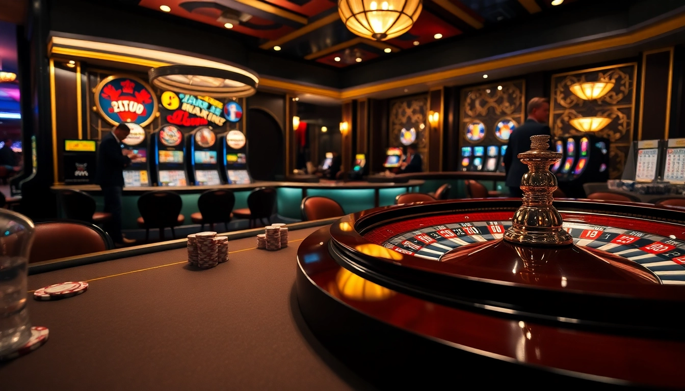 Engaging gaming scene at thabet casino with poker chips and roulette wheel.