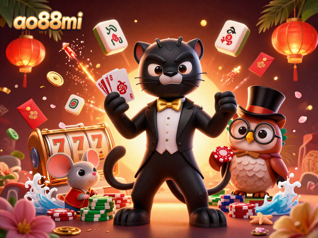 Experience thrilling gameplay at ao88mi with a stylish panther dealer and poker action.