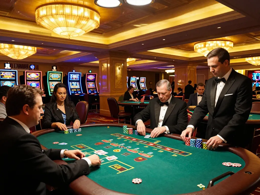 Players enjoying poker games at DN88, vibrant casino atmosphere with laid-out chips and cards.