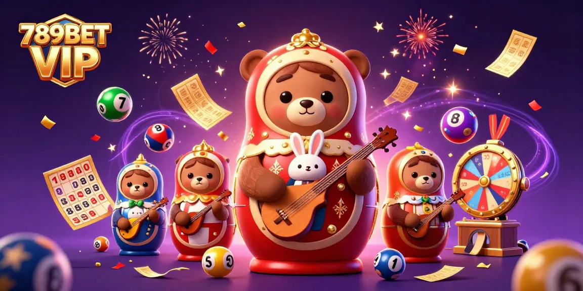 Experience the thrill of 789BET VIP with a 3D illustration showcasing festive elements in a lively casino atmosphere.