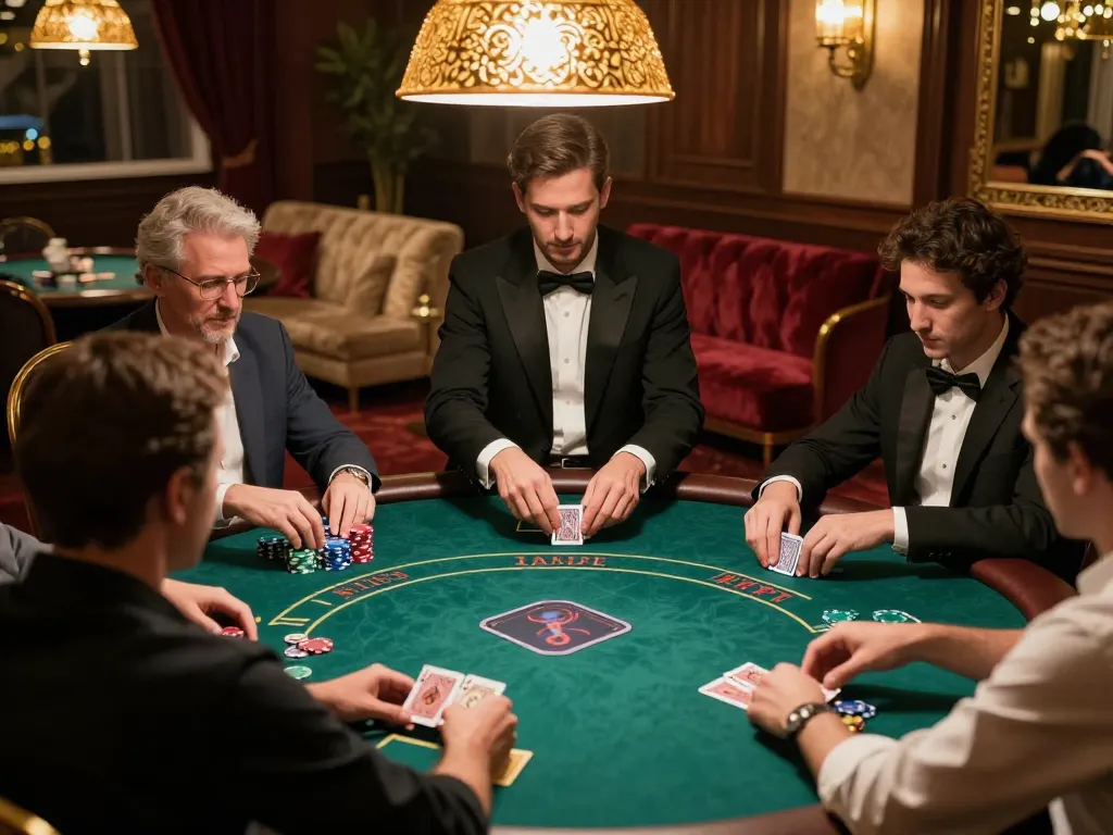 Experience high-stakes gameplay at BL555 poker table with intense players and dealer action.