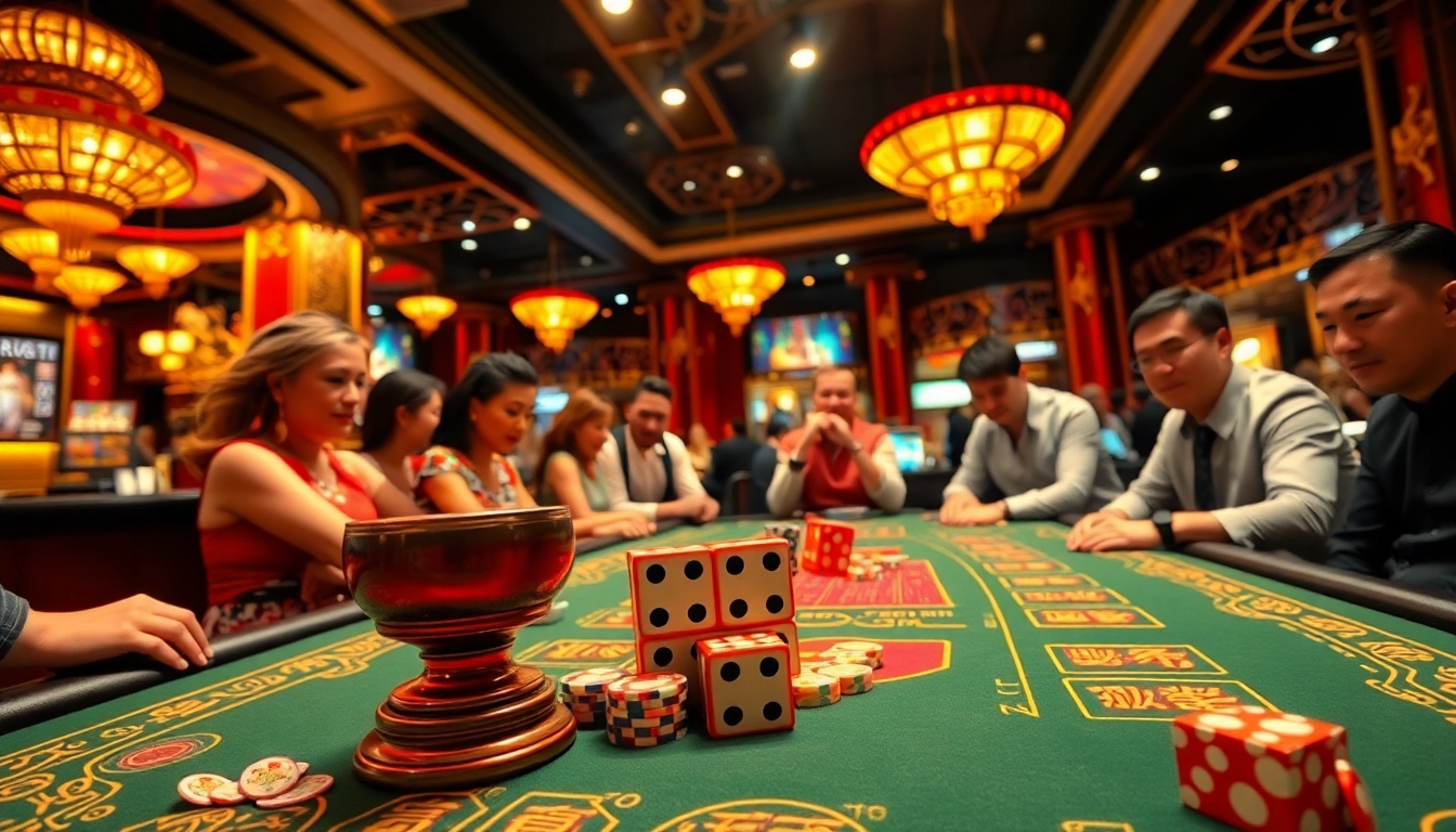 Tài xỉu sunwin 20 game with players engaging at a vibrant casino table, immersed in excitement.