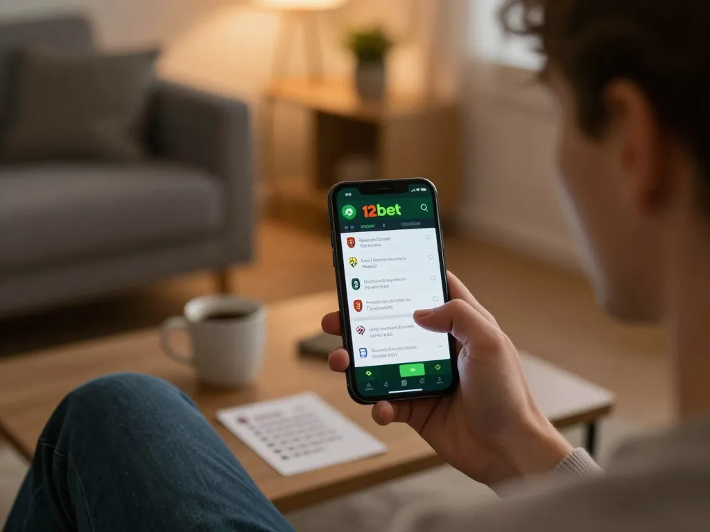 Người chơi sử dụng ứng dụng Link 12bet để đặt cược thể thao chiến lược tại nhà với ánh sáng ấm áp