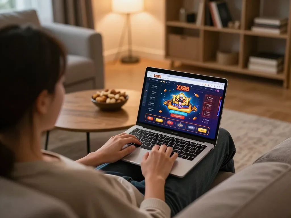 Engaging online gaming experience on XX88 platform from a cozy home setup.