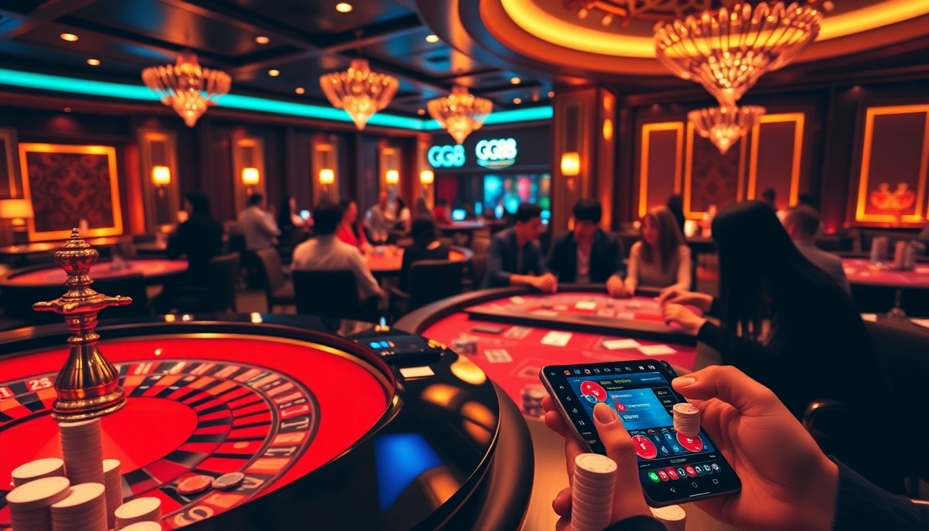 Experience the excitement of GG88 gaming with engaged players at a luxurious casino.