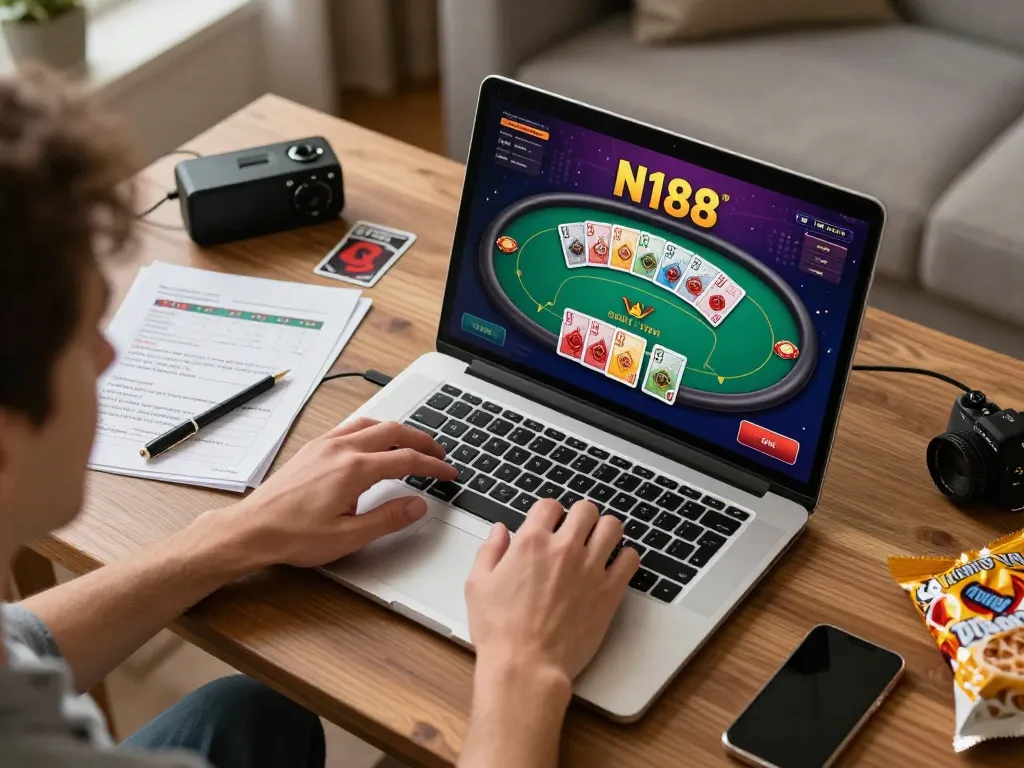 Engaging in high-stakes poker on N188, showcasing live gameplay and strategic notes.