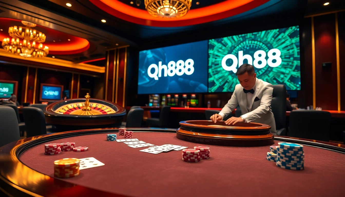 Engage with qh88 at a luxurious casino featuring vibrant tables and professional dealers.