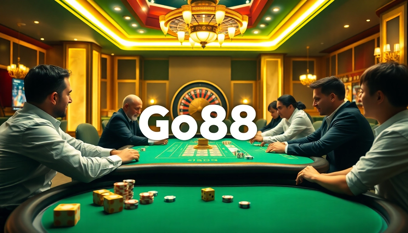 Experience thrilling poker action at https://go88.talk/ surrounded by vibrant casino brilliance.