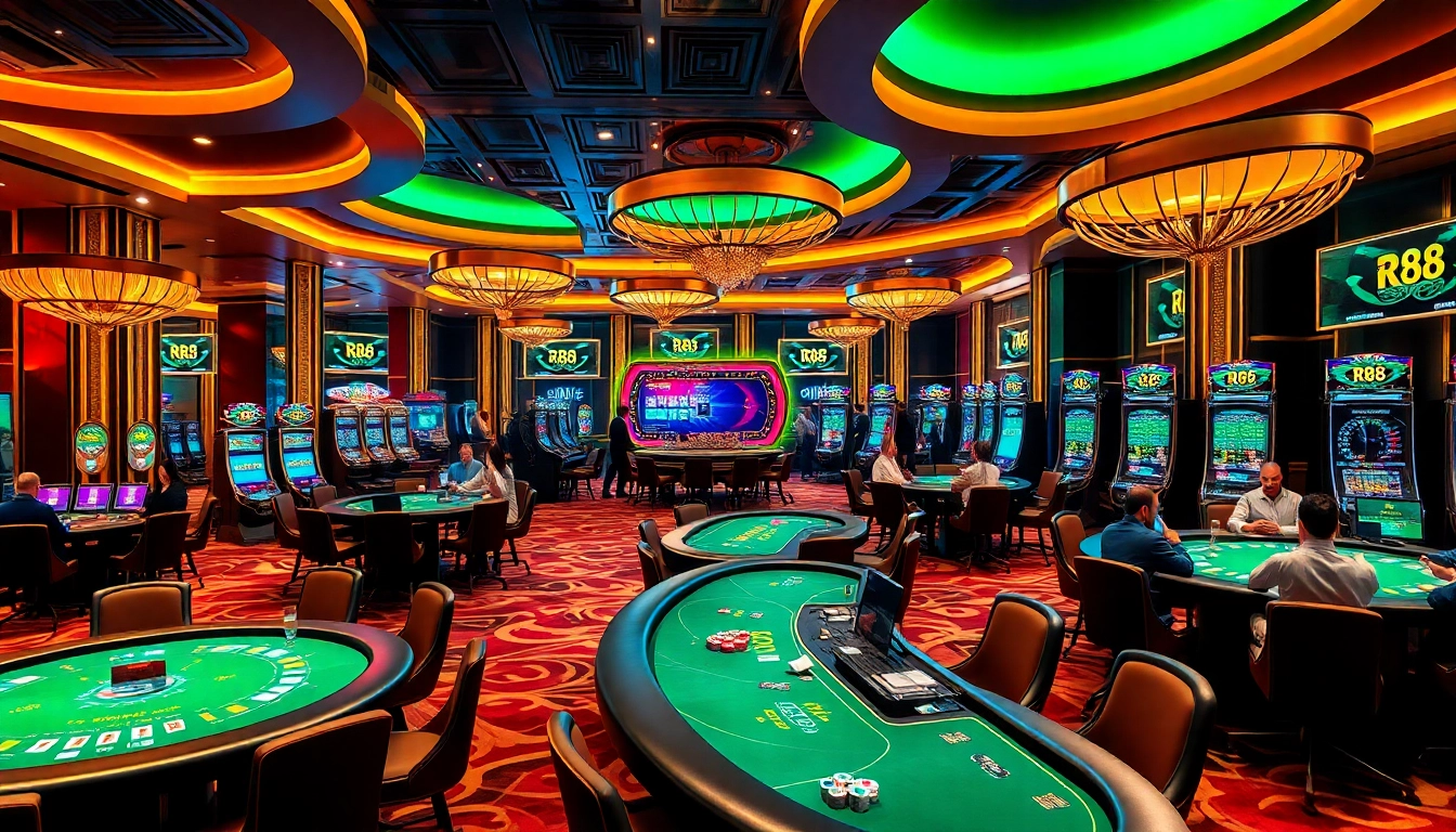 Experience the thrill of RR88 gaming with professional dealers and vibrant casino tables.