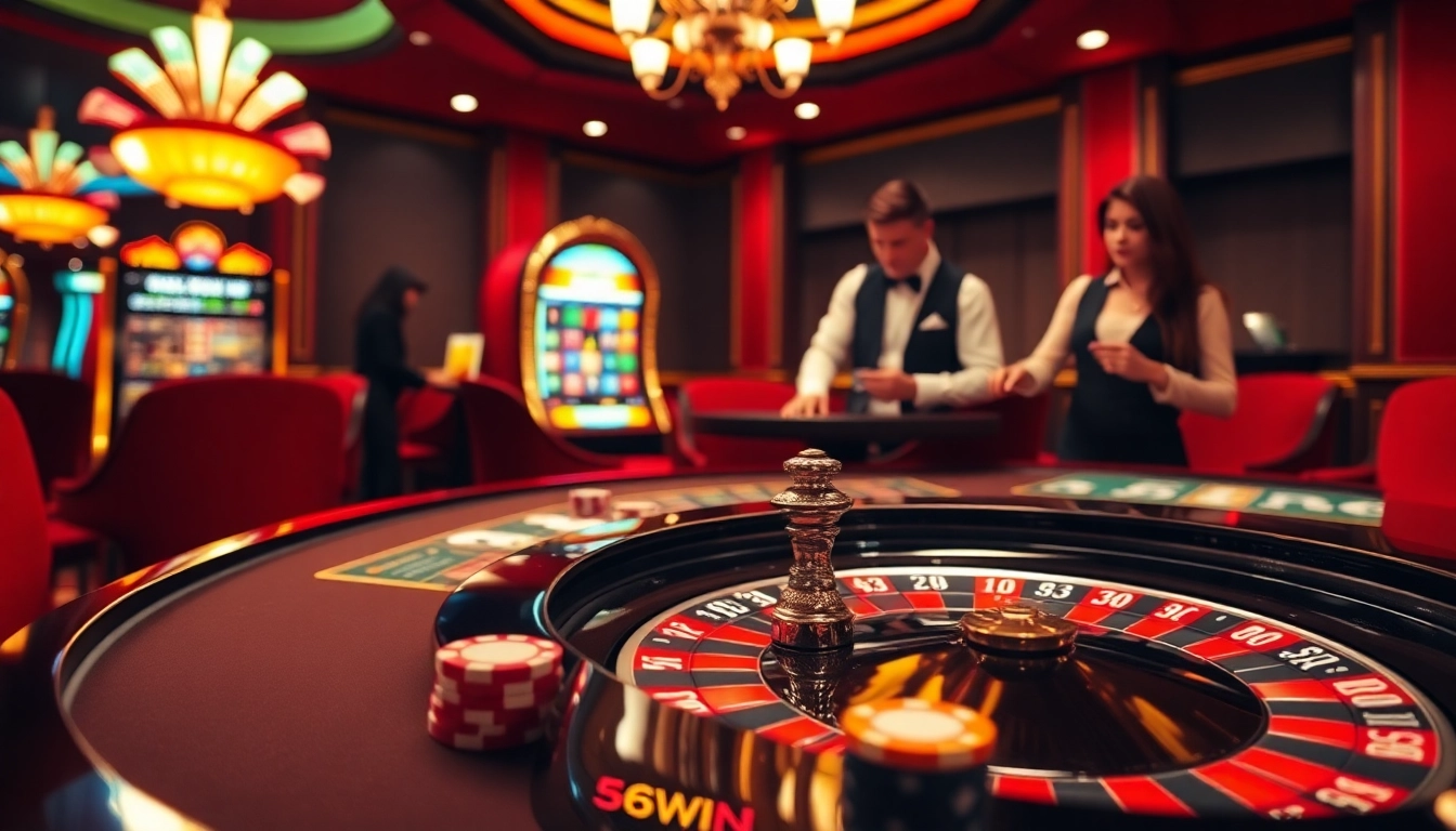 Experience the thrill of gambling with 56win.to's lively casino scene, featuring roulette and poker action.