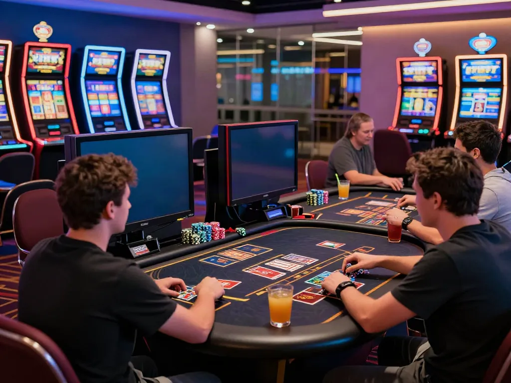 Enjoying the vibrant atmosphere at credit card casino sites with players engaged at gaming tables.