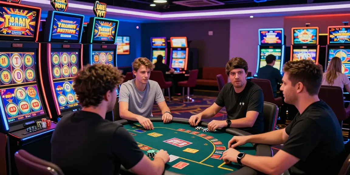 Players enjoying games at a non uk casino with vibrant atmosphere and modern design.