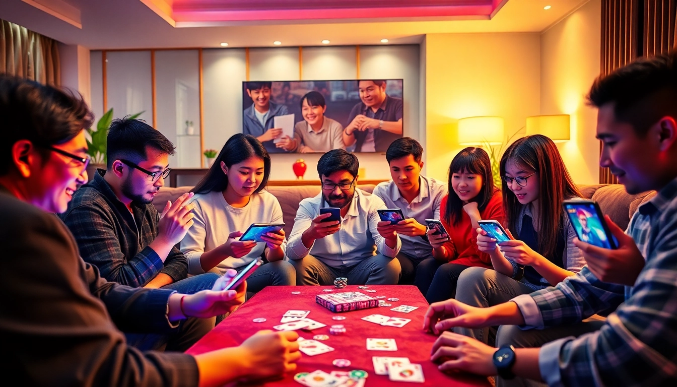 Exciting gaming scene featuring players engaged in online card games at gamebaidoithuong.com.vc.