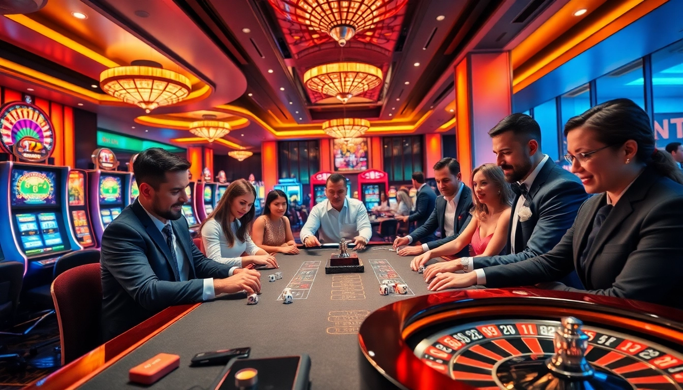 Experience the excitement of gambling at https://qq88.social/ with vibrant casino tables and players eagerly betting.