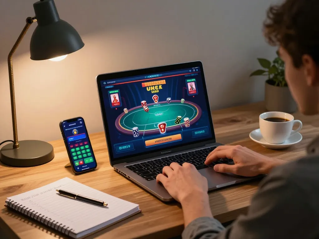 Experience intense online poker action with 79KING in a cozy modern gaming environment.