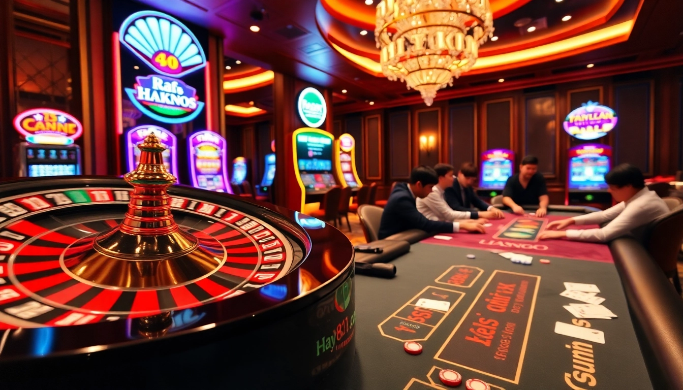 Players enjoying a thrilling game of poker at Hay881.com, a vibrant online casino.