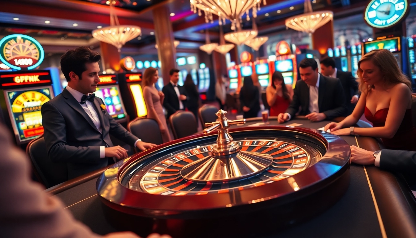 Engaging scene of gamblers placing bets at the roulette table in 6FF casino.
