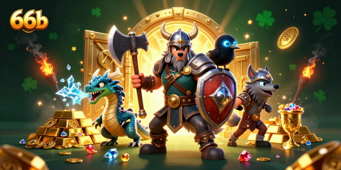 Experience thrilling gameplay with 66b's Viking wolf warrior in this captivating casino scene.
