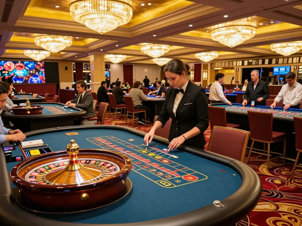 Players engaged at the roulette table in 123B casino, showcasing excitement in a vibrant gaming atmosphere.