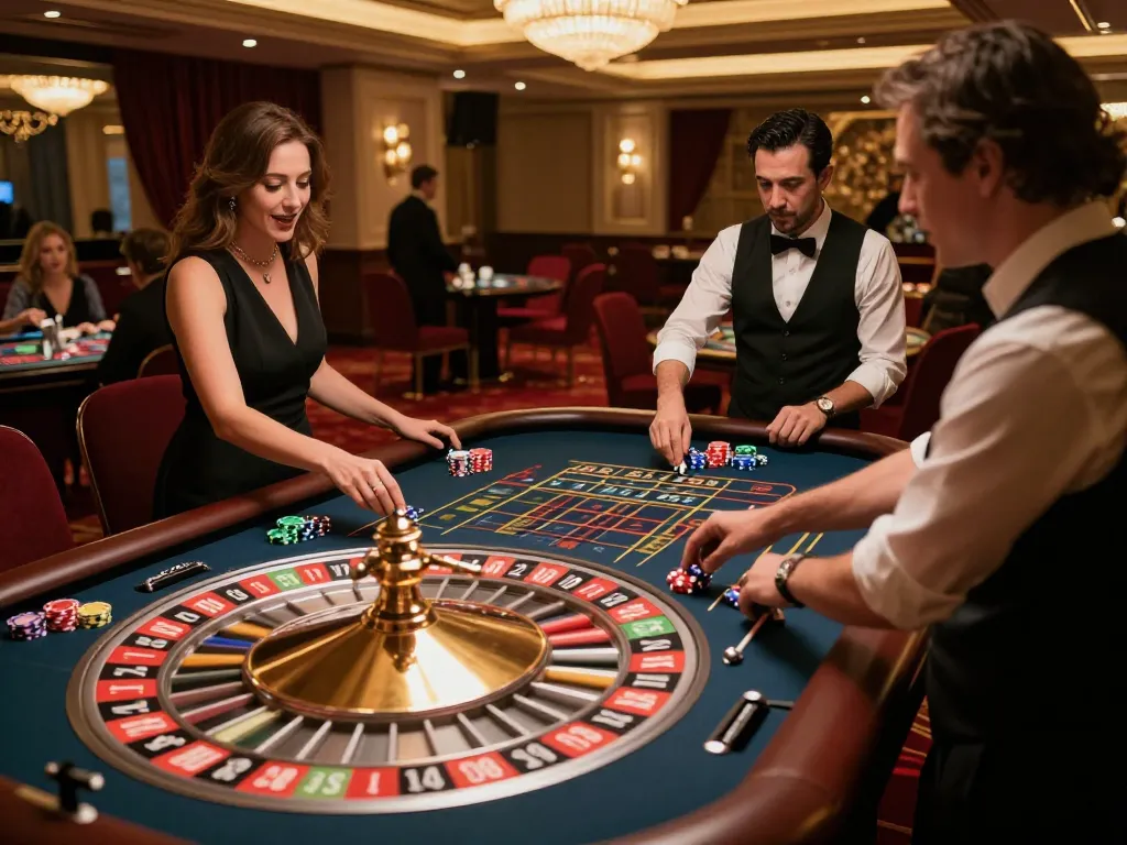 Players enjoying a thrilling roulette game at MM88 casino, croupier spinning the wheel.