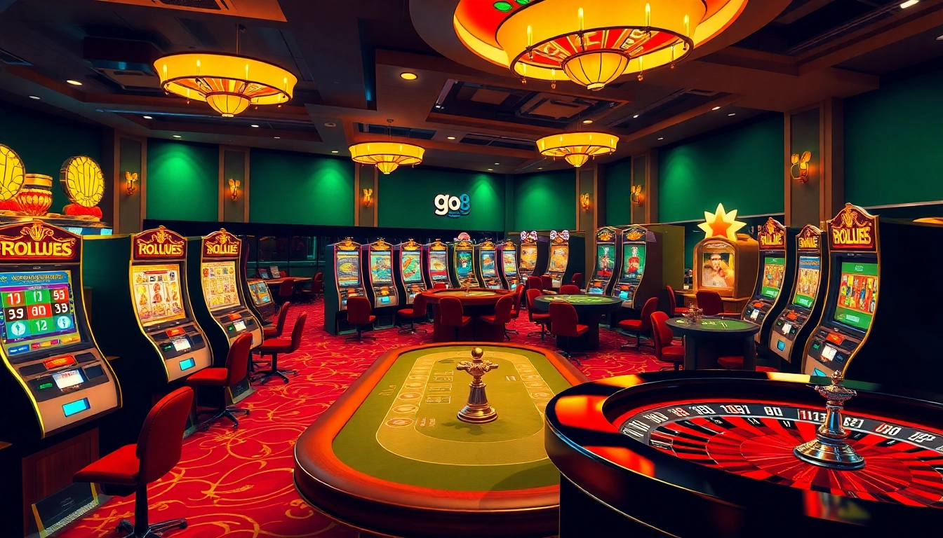 Go8 showcases exciting online slot machines and casino games in a vibrant setup.