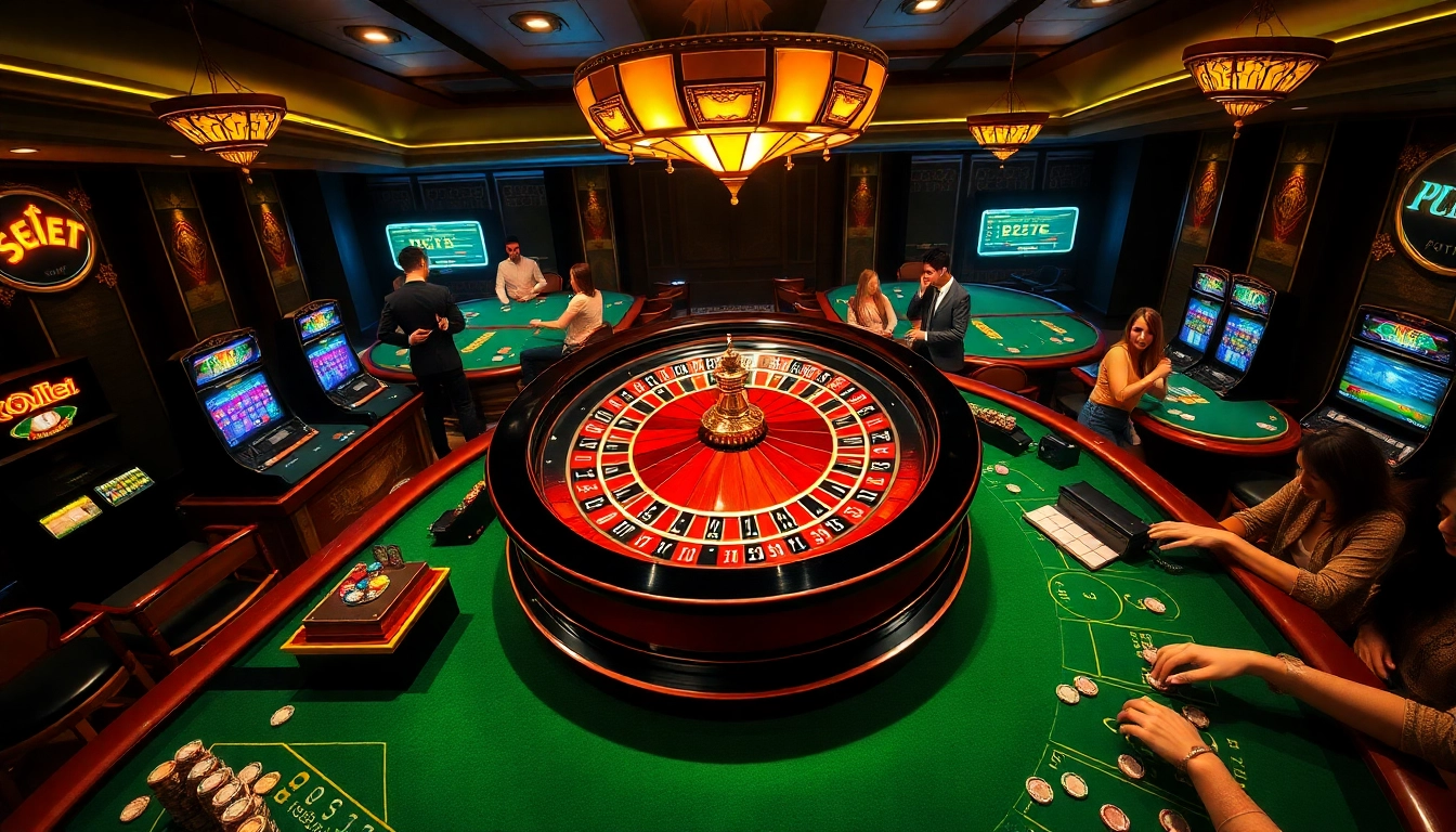 Experience the thrill of luxury gambling at Trang Chủ DEBET, featuring engaging casino tables and vibrant slot machines.