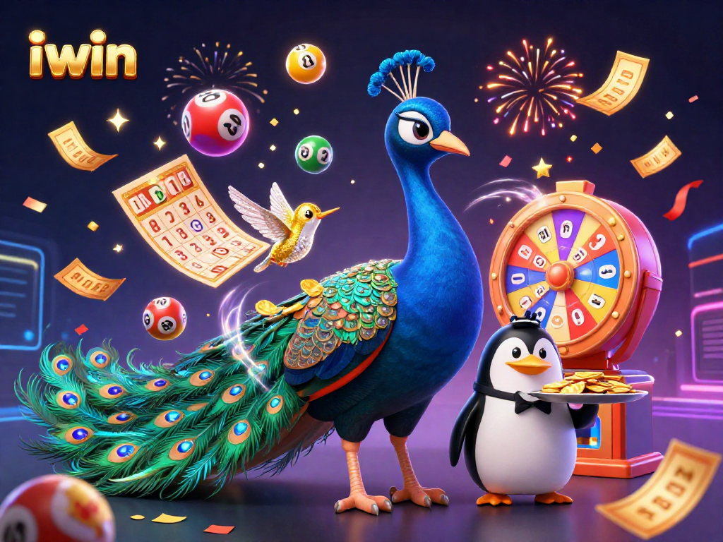 Play iwin casino games with excitement featuring vibrant lottery and gaming elements