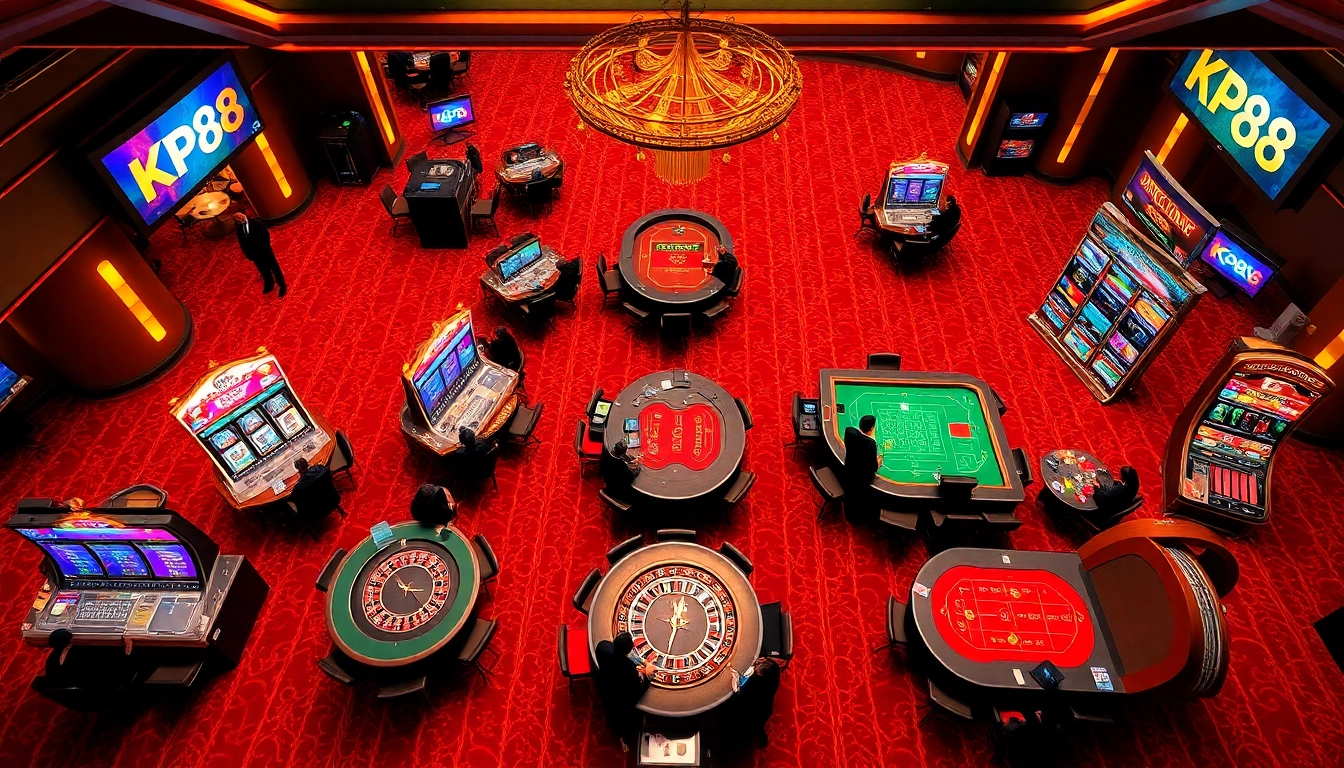 Experience the thrill of KP88 with players enjoying vibrant casino games and lively atmosphere.