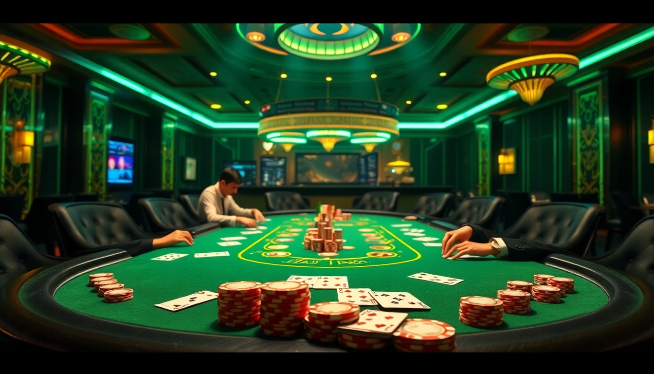 Excited players at the poker table in a luxurious setting inspired by https://sclub88.app/ for authentic gambling experiences.