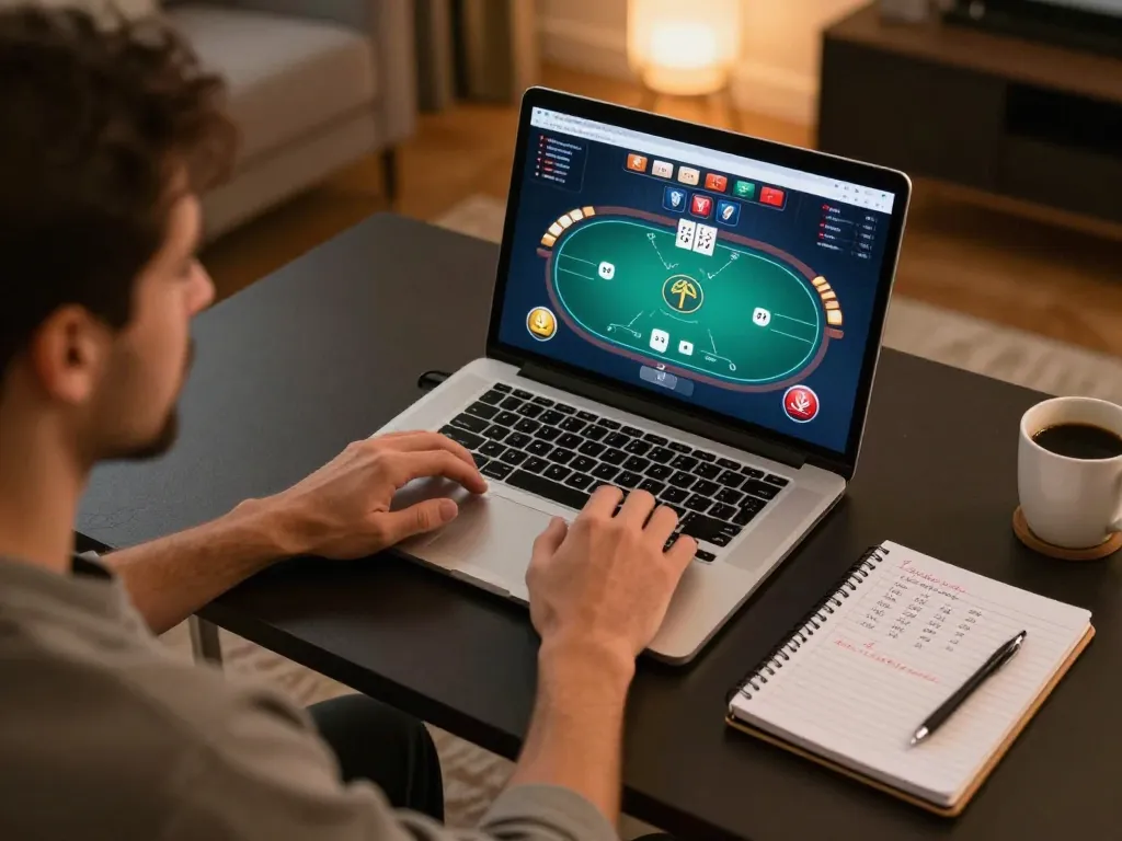 Player enjoying a strategic online game at 23Win from a cozy home workspace, showcasing engagement and comfort.