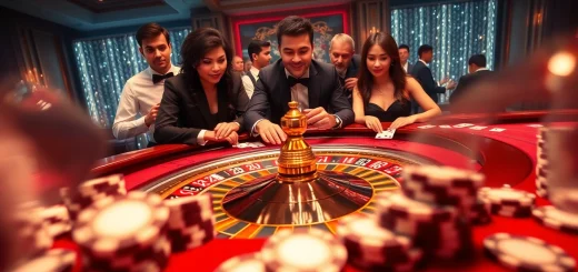 Max88 casino scene with players at a roulette table, capturing excitement and luxury in gambling.