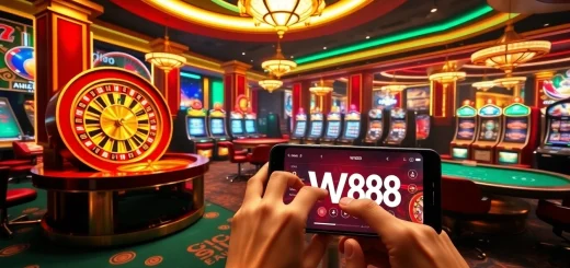 Experience thrilling gaming at https://ww88.directory/ with a vibrant casino setting featuring roulette and slot machines.