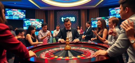 Players winning at a roulette table in a luxurious casino ambiance featuring tr88 branding.