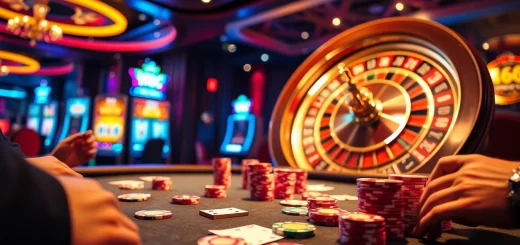 Experience the thrill of MB66 at a luxurious casino with poker and roulette action.