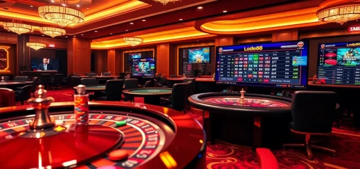 Experience the excitement of lode88 with vibrant casino tables and digital betting interfaces.