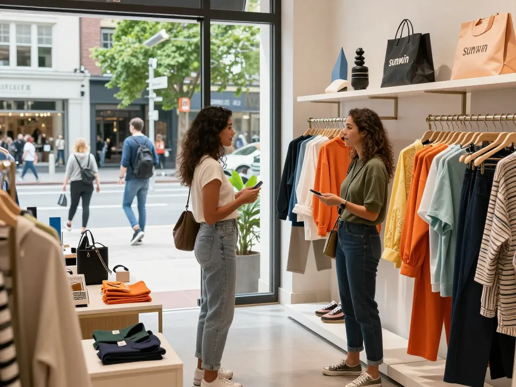 Sunwin apparel showcased in a vibrant e-commerce shopping scene.