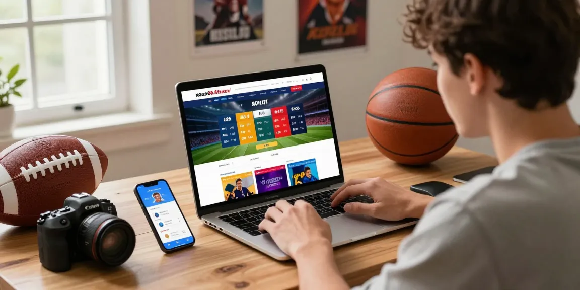 Exploring betting options on the vibrant interface of https://xoso66.fitness/ in a cozy workspace with sports gear.