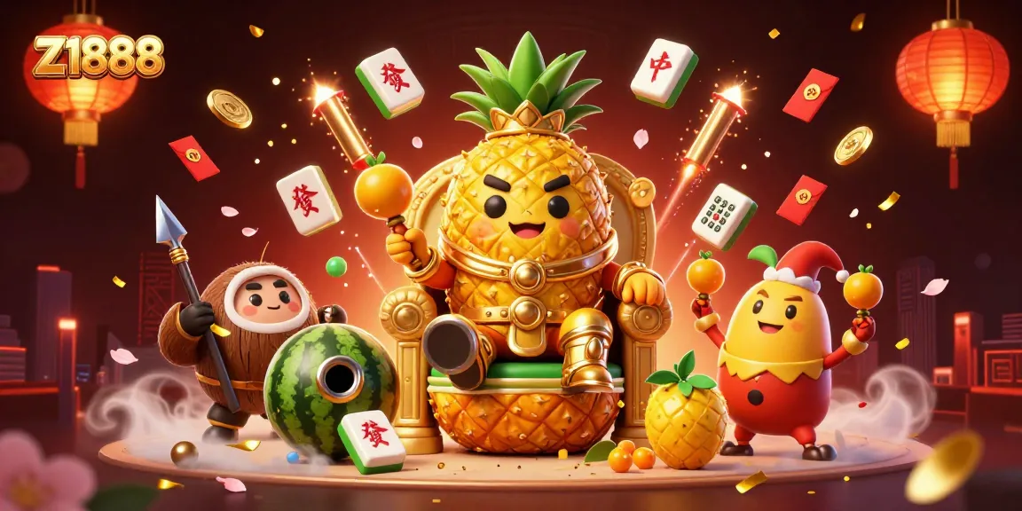 Experience the thrill of Z1888 as the golden pineapple king reigns over a vibrant casino scene.