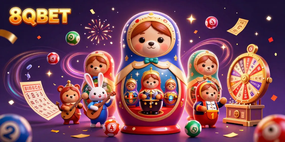 Experience the excitement of 8QBET with colorful gambling elements and vibrant characters.