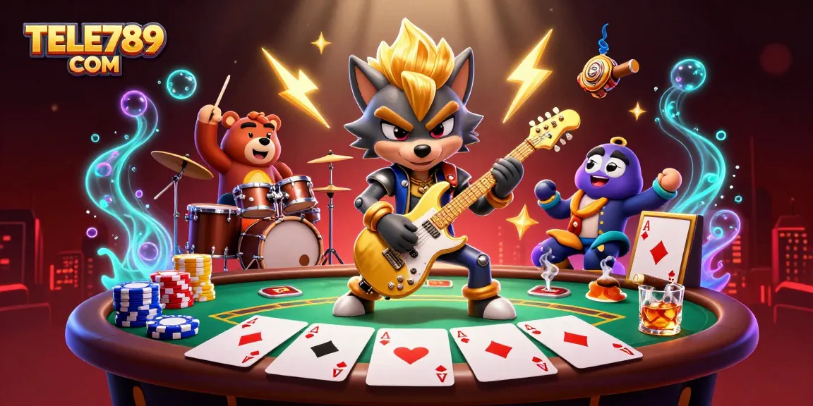 Place bets at TELE789 COM, featuring a vibrant 3D cartoon scene of gambling excitement.