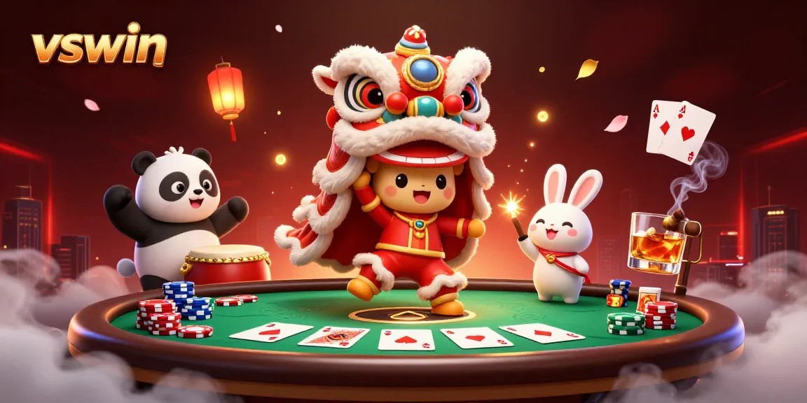 Experience thrilling poker action with vswin featuring lively characters and vibrant casino elements.